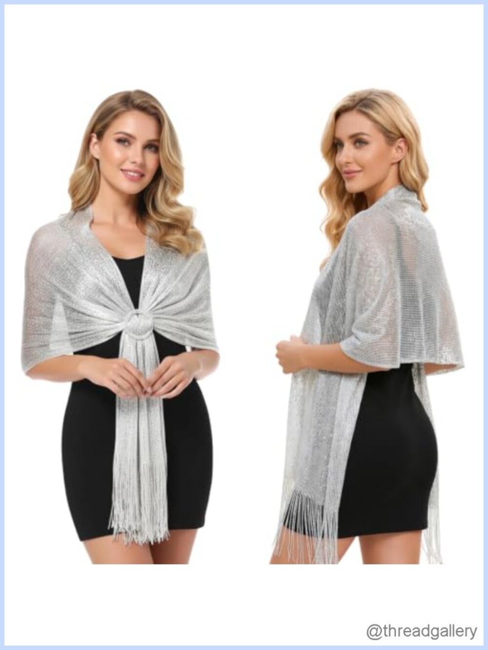 Metallic Sparkling Shawl Wrap Fringe Evening Dress Cover Up with Buckle